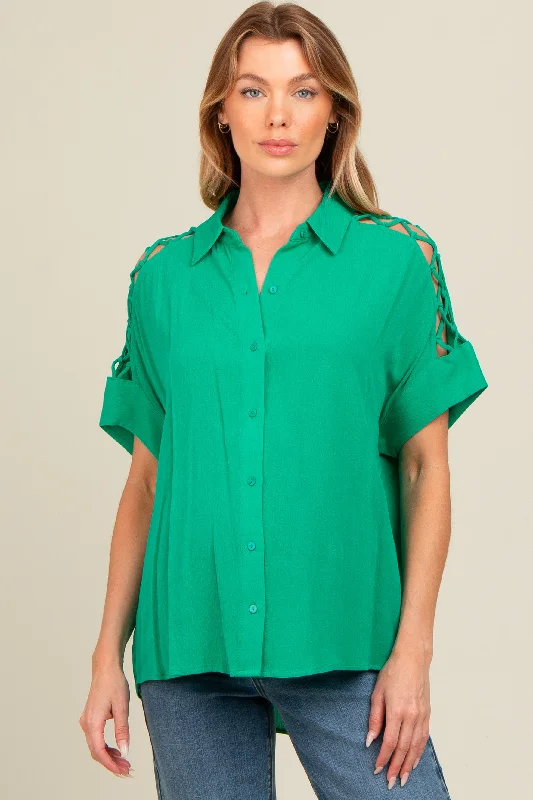 luxury brand women nursing braGreen Button Down Lace-Up Shoulder Maternity Top