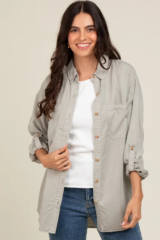hands free women nursing bra for multitaskingLight Grey Button Down Top