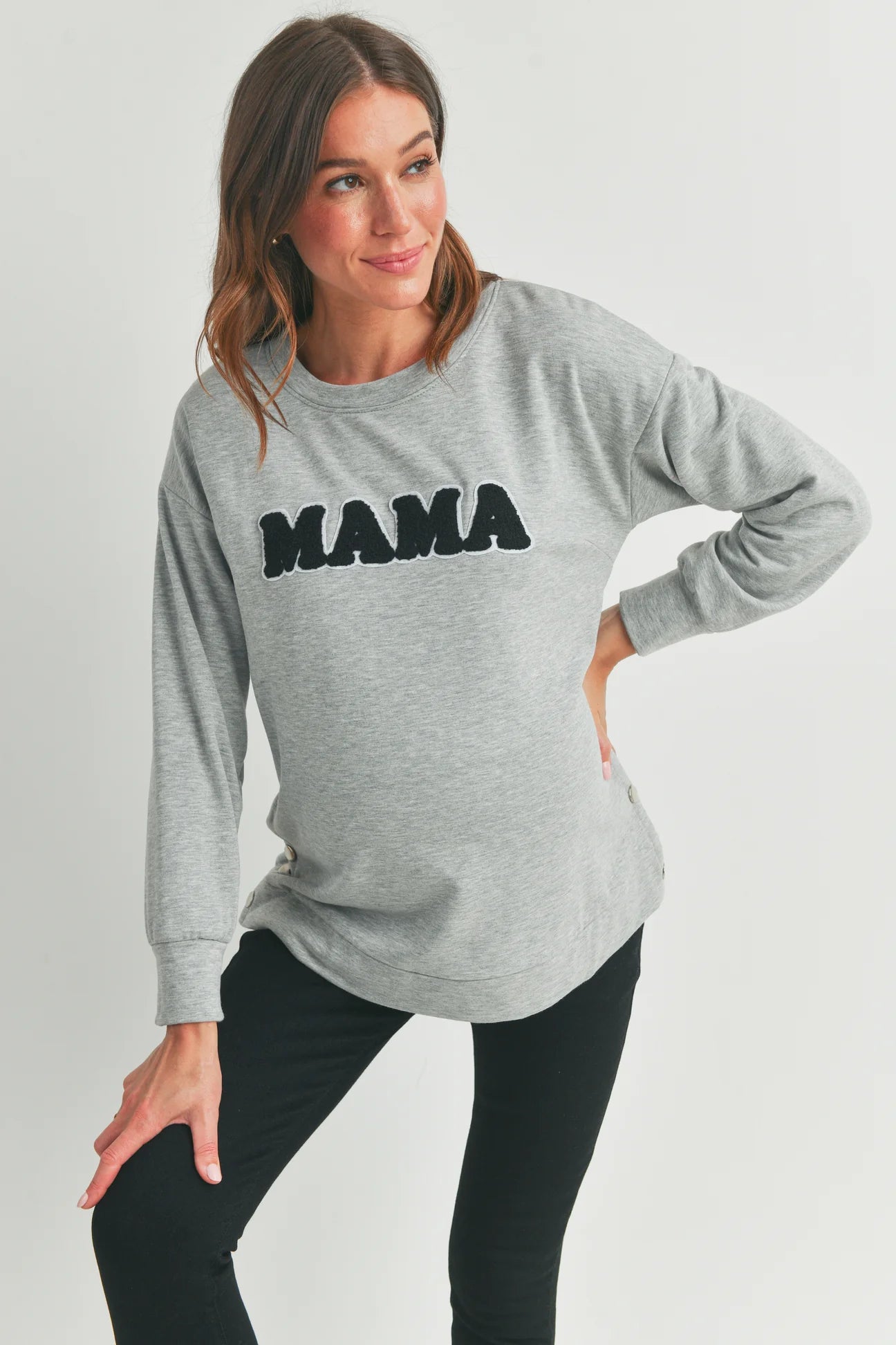 hands free women nursing bra for multitaskingMama Crewneck Sweatshirt W/ Snaps