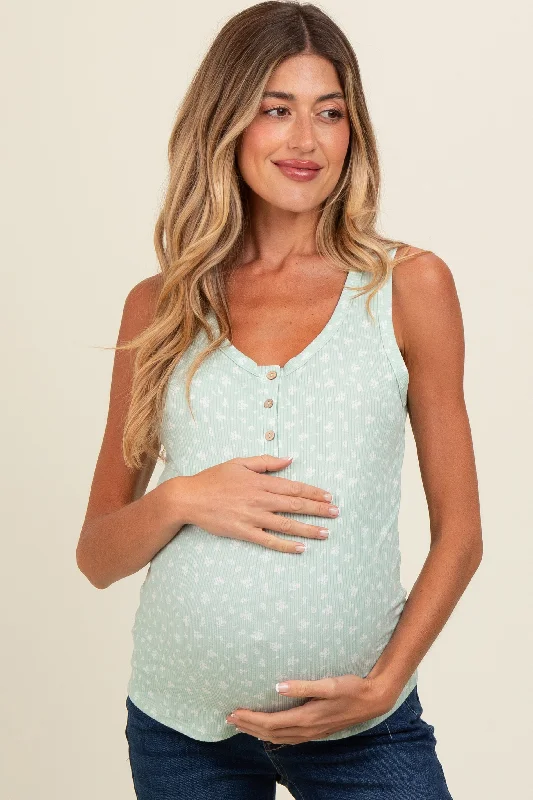 machine washable women nursing braMint Green Floral Ribbed Henley Maternity Tank Top machine washable women nursing braMint Green Floral Ribbed Henley Maternity Tank Top