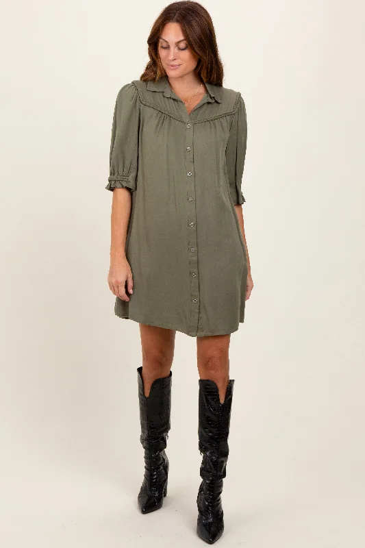 organic cotton hypoallergenic women nursing braOlive Braided Trim Detail Button Down Dress