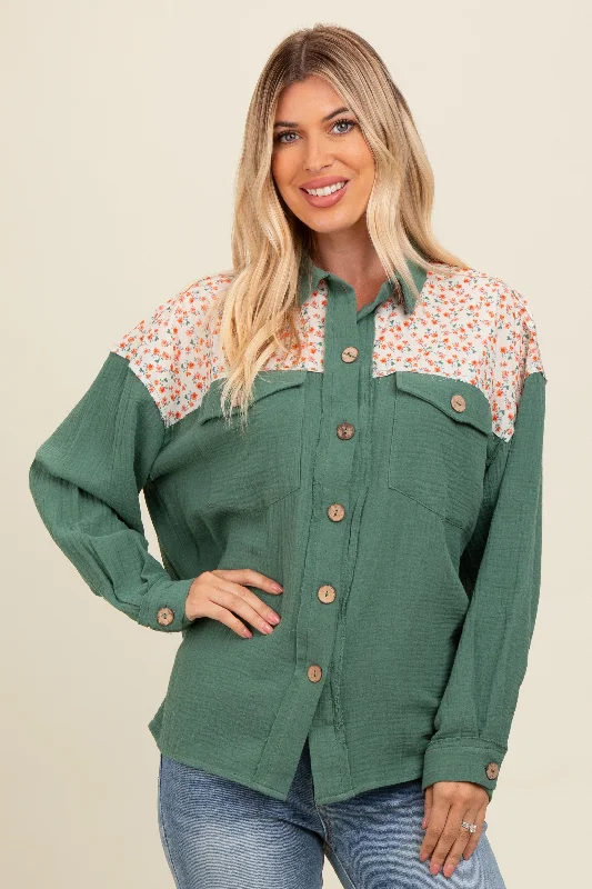 affordable women nursing braOlive Colorblock Floral Button Down
