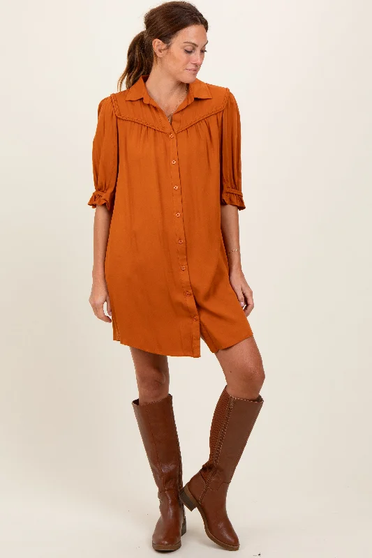 printed pattern women nursing braOrange Braided Trim Detail Button Down Dress