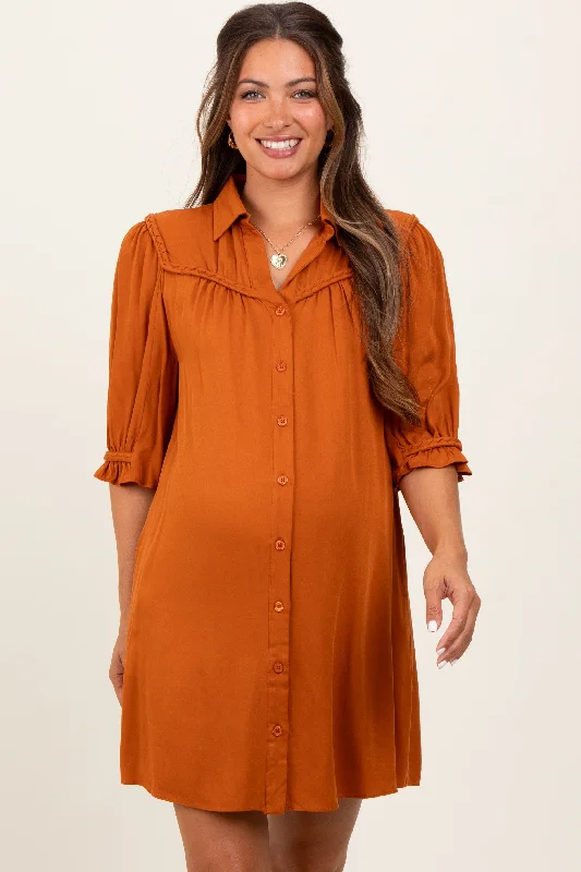 easy - access women nursing braOrange Braided Trim Detail Button Down Maternity Dress easy - access women nursing braOrange Braided Trim Detail Button Down Maternity Dress