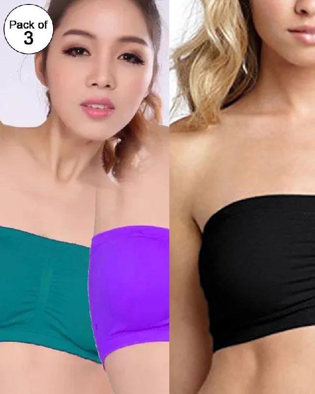 Strapless non wired bras with a low - cut design​Pack of 3 - Strapless Sports Bra - Soft & Non Padded Bra - Mix Colours