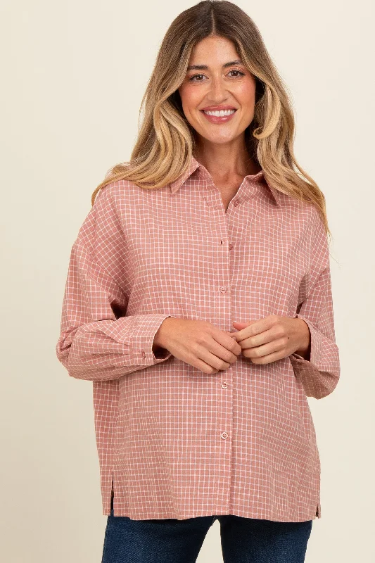 nursing bra for first - time momsPink Checker Plaid Button Down Maternity Shirt