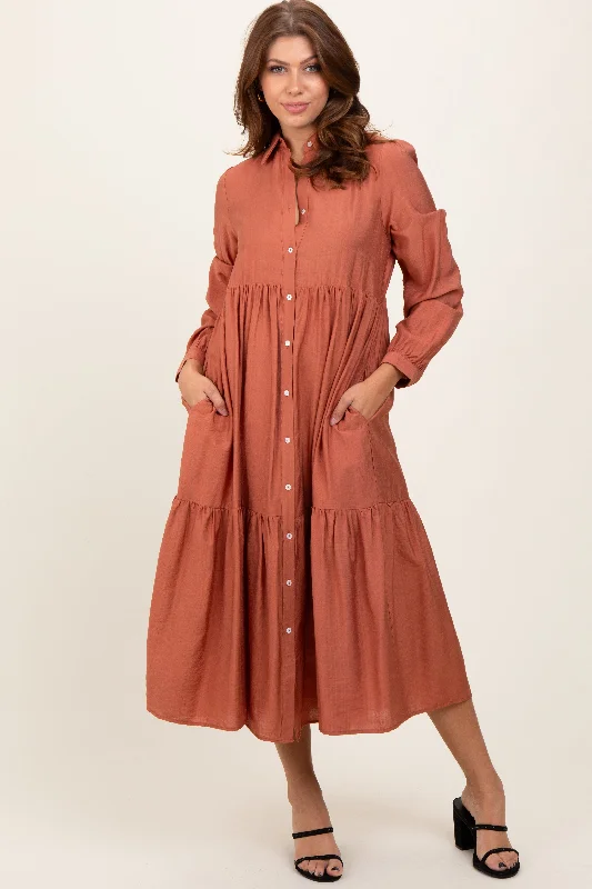 odor resistant women nursing braRust Button Down Long Sleeve Midi Shirt Dress