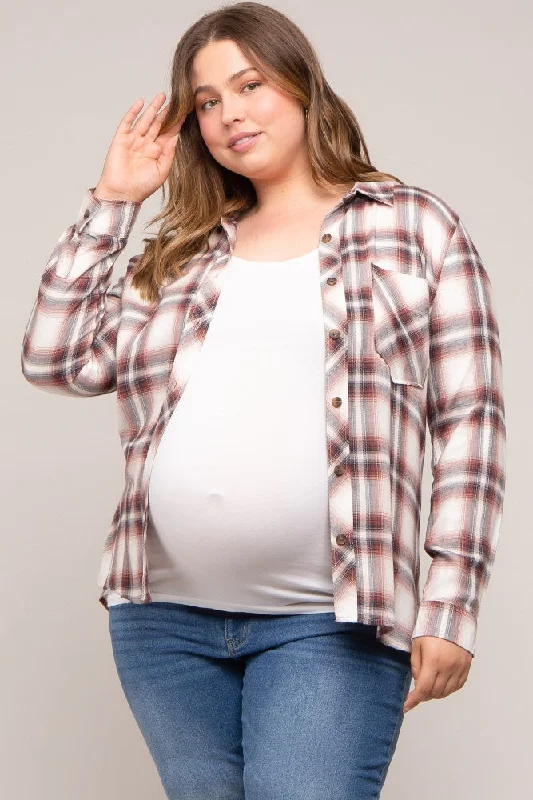 hand wash only women nursing braRust Plaid Button Down Maternity Plus Top