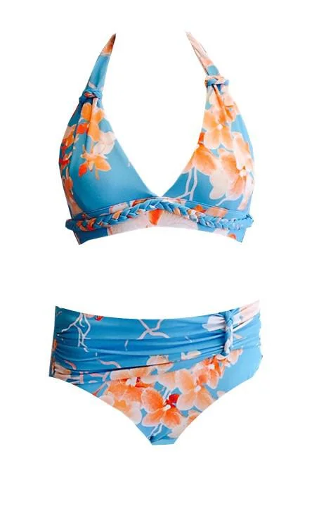 Bikini briefs with a high - cut leg​Lindsey Brown Turquoise Halter neck Bikini