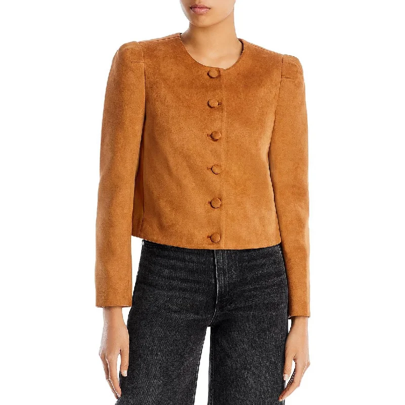 BCBGMAXAZRIA Womens Faux Suede Lightweight Shirt Jacket