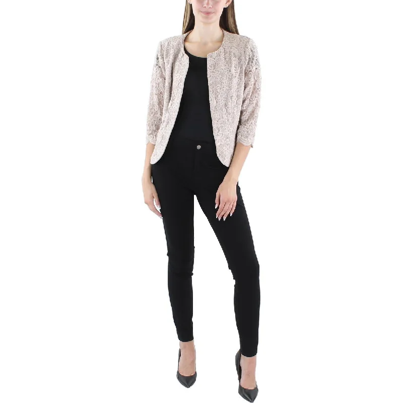 Petites Womens Lace Glitter Jacket