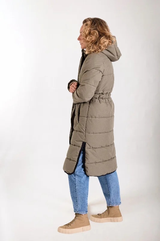 Hooded Longline Puffer in Sage