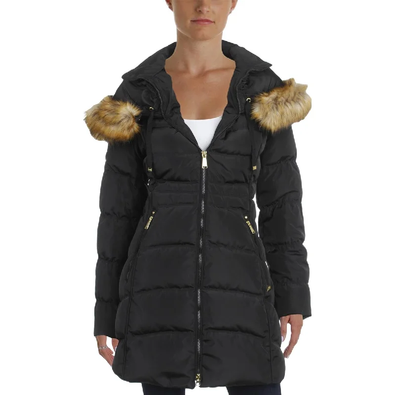 Laundry by Shelli Segal Womens Outerwear Faux Trim Puffer Jacket