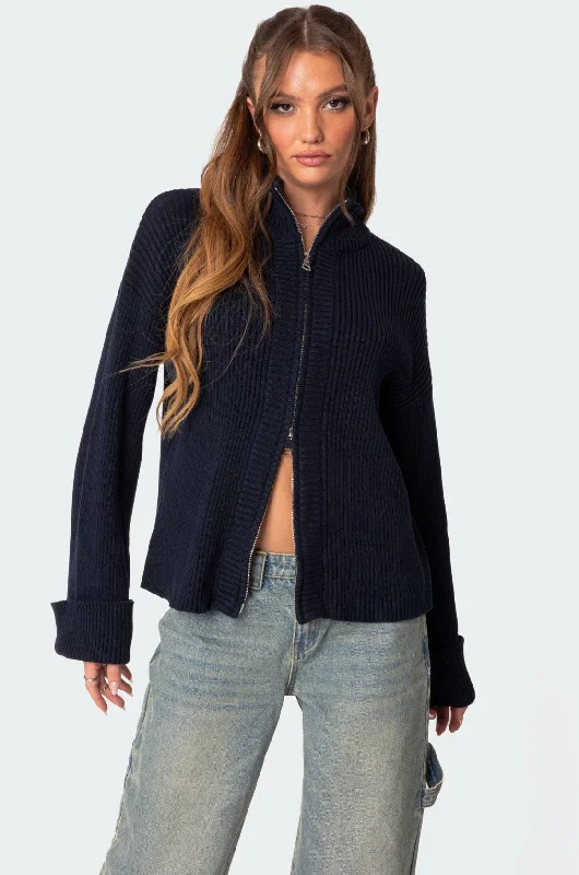 Oversized Zip Up Turtle Neck Cardigan