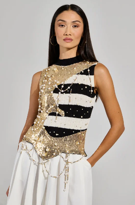 UNLIKE THE OTHERS PEARL AND SEQUINS DETAILED TOP