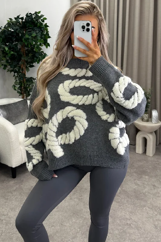 Vicky Grey Rope Knit Jumper