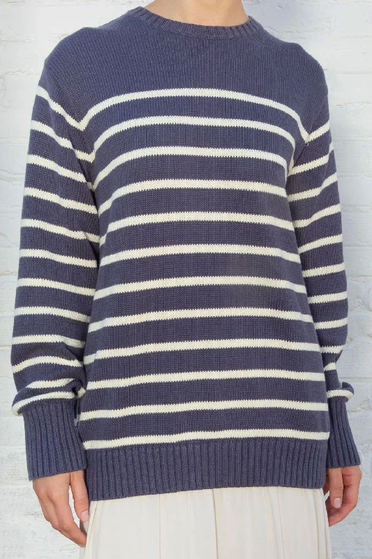 Faded Navy Blue with Thin White Stripes