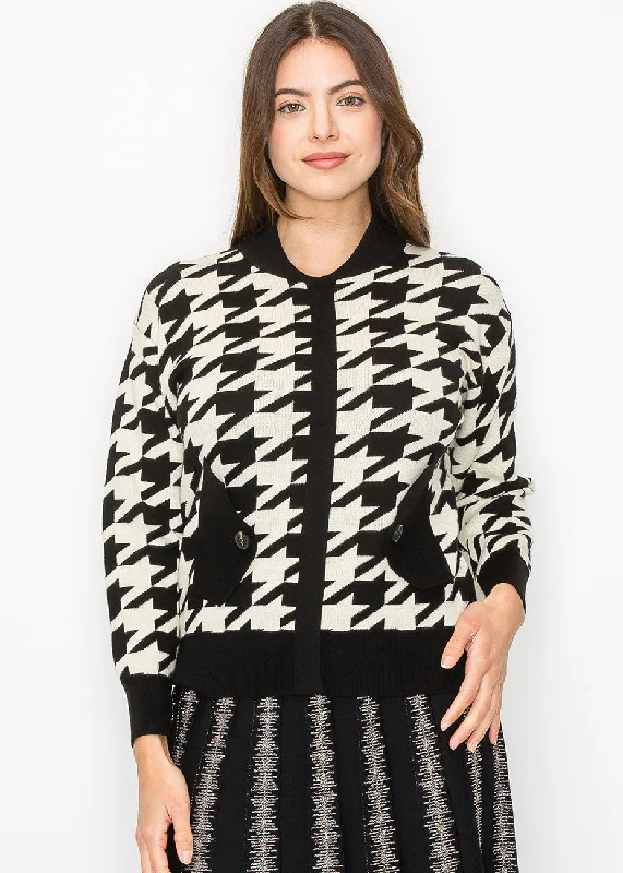 Classic Houndstooth Knit Cardigan