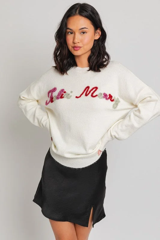 Feelin' Merry Multi Color Embroidered Knit Sweater