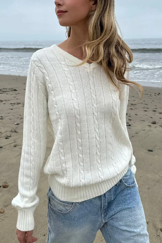 Ida Cotton Cable Knit V-Neck Sweater