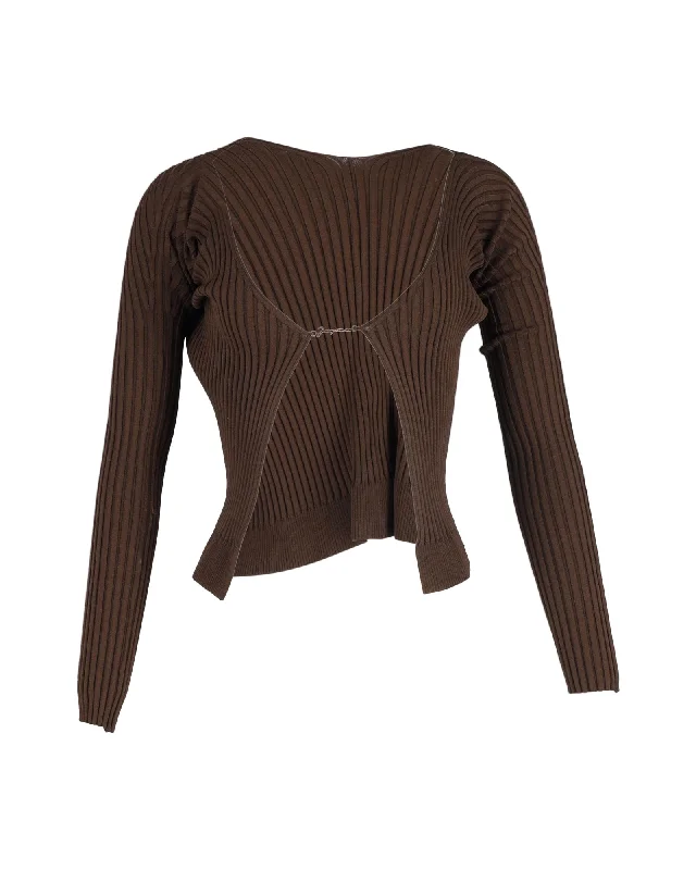 Jacquemus La Maille Pralù Longue Logo Cardigan in Brown Polyester