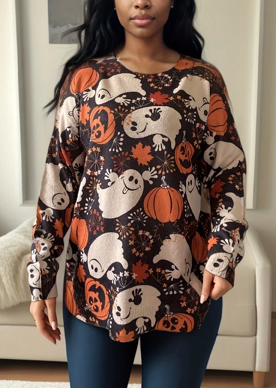 New Print O Neck Knitting Cotton Sweater Long Sleeve