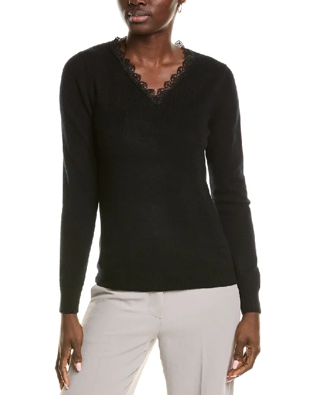 sofiacashmere Lace Trim Cashmere Sweater