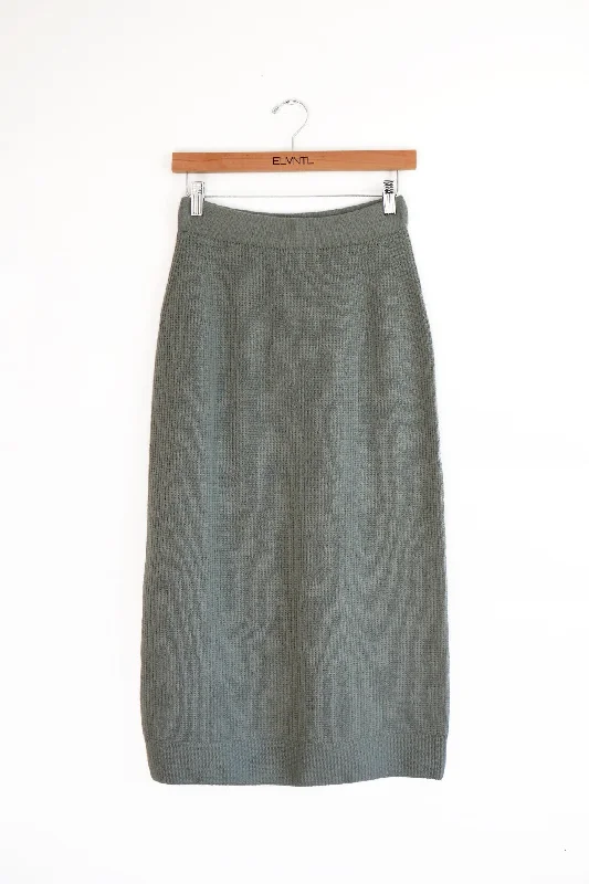 Waffle Midi Skirt -Moss green