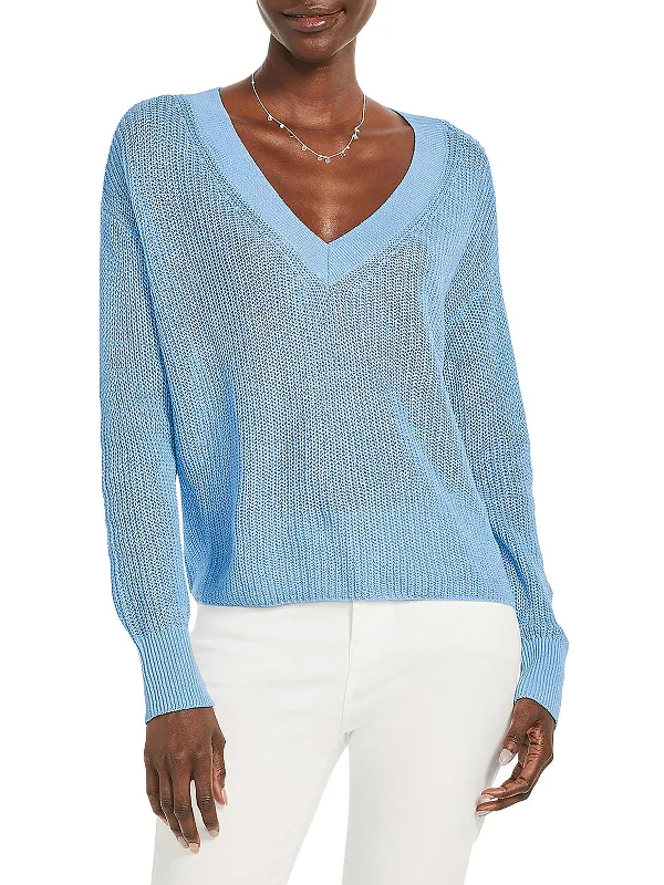 Womens Ribbed Trim Cropped V-Neck Sweater