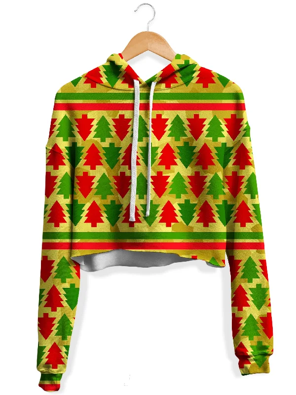 Festive Christmas Trees Fleece Crop Hoodie