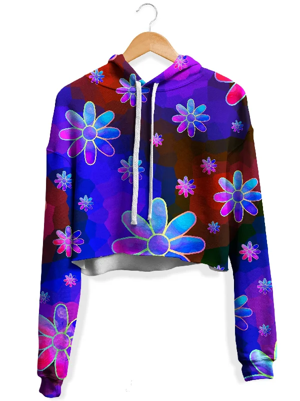 Floral Fantasy Abstract Fleece Crop Hoodie