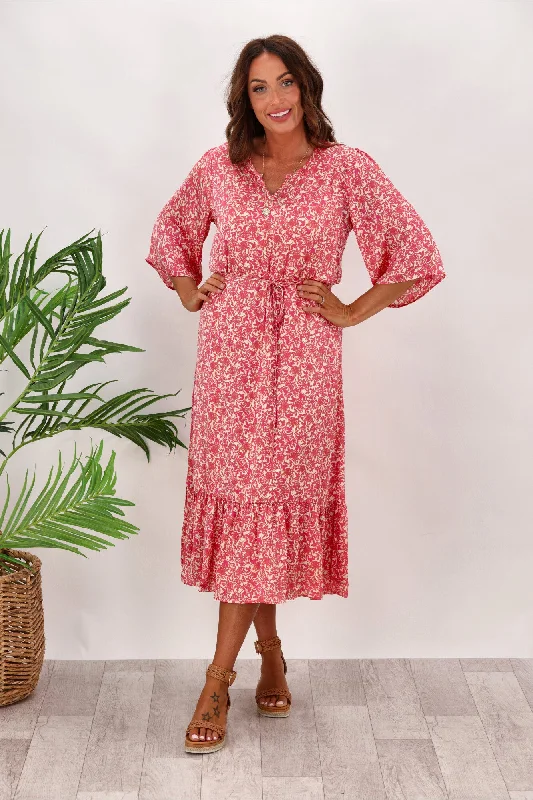 Gloss by Shine On Sorrento Flutter Sleeve Dress Pink Delicate Floral