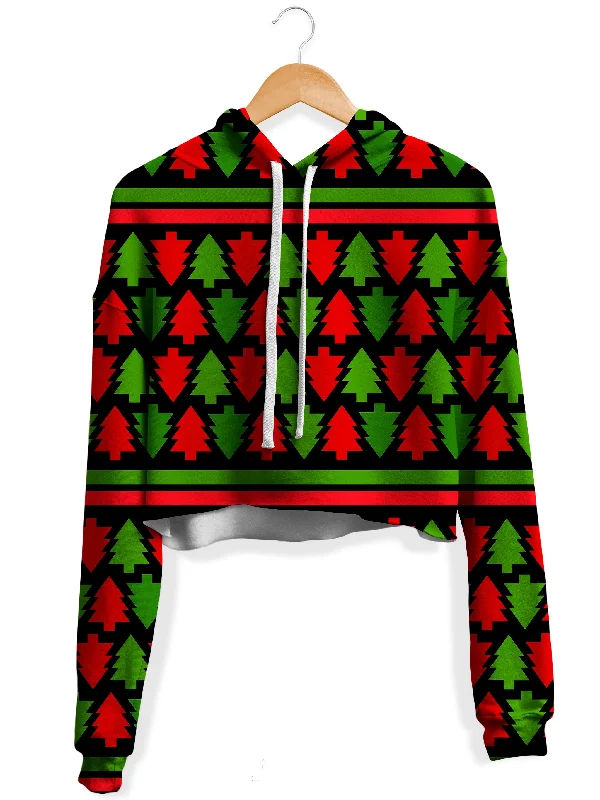 Holiday Christmas Trees Fleece Crop Hoodie