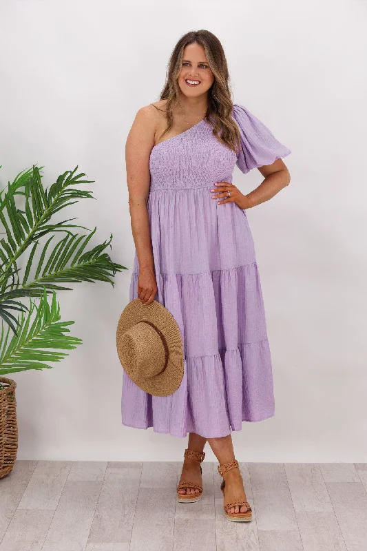 Iris Maxi Celia One Shoulder Puff Dress Lilac