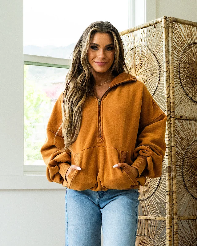 Ampersand Ave Oversized HalfZip Sweatshirt - Maple