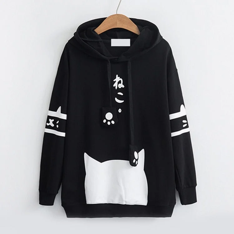 Purr-fectly Adorable: Harajuku Cat Ear Paw Drawstring Letter Hoodie - Embrace Your Inner Cuteness! ??