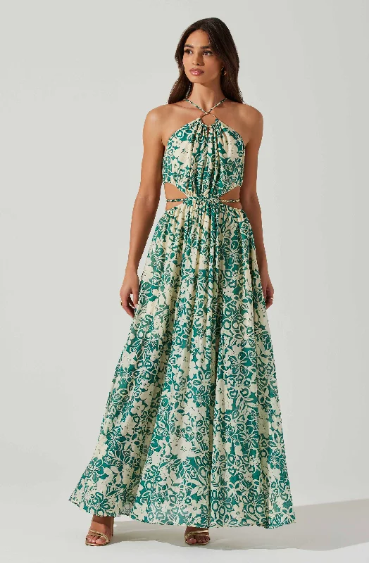 Sivana Halter Neck Floral Maxi Dress