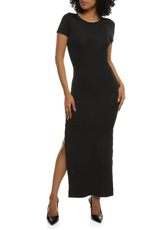 Crew Neck Side Slit Maxi Dress