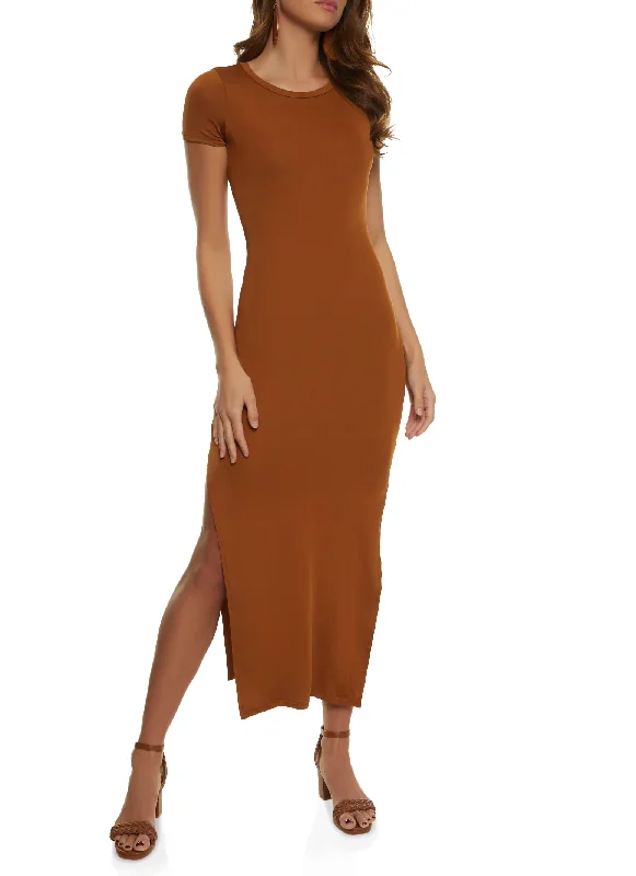 Crew Neck Side Slit Maxi Dress