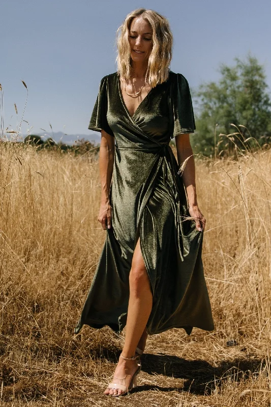 Katelyn Velvet Maxi Wrap Dress | Dark Olive