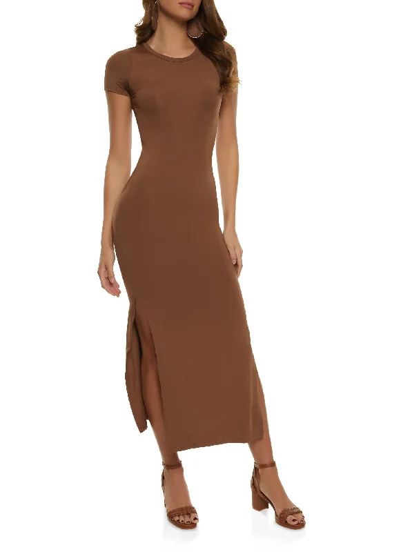 Crew Neck Side Slit Maxi Dress