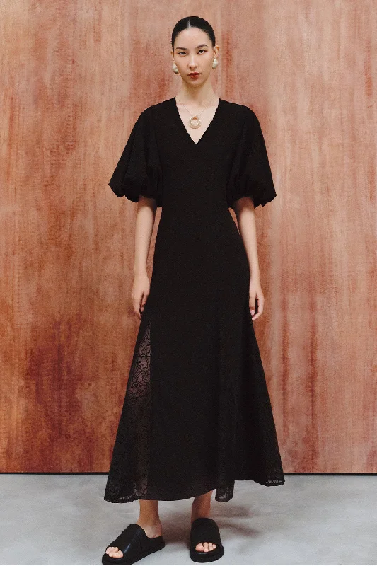 Moran Godet Lace Spandex Velvet Maxi Dress