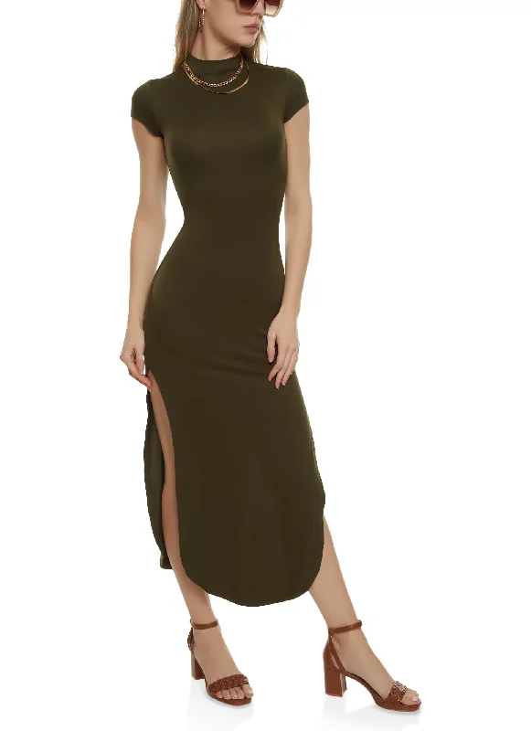 Cut Out Mock Neck Maxi Dress