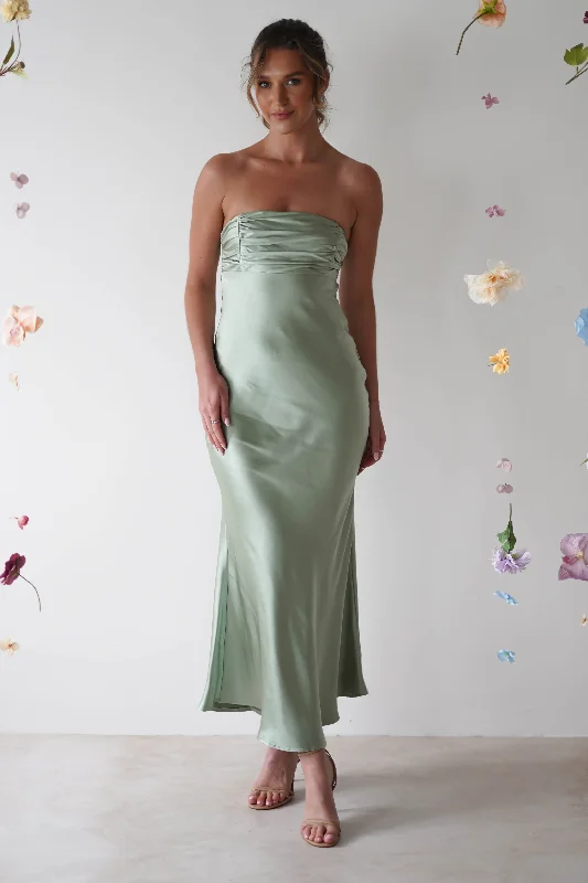 Rochelle Soft Satin Maxi Dress | Sage Green