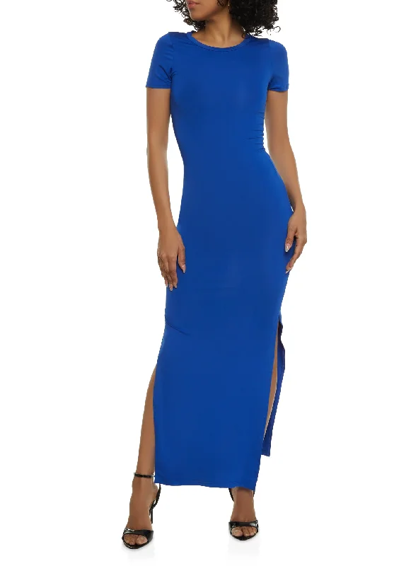 Crew Neck Side Slit Maxi Dress