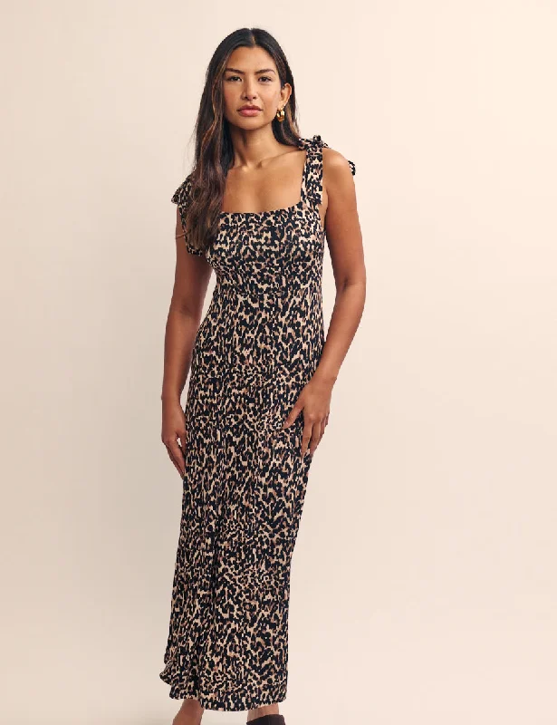 Brown Leopard Print Adrian Midi Dress