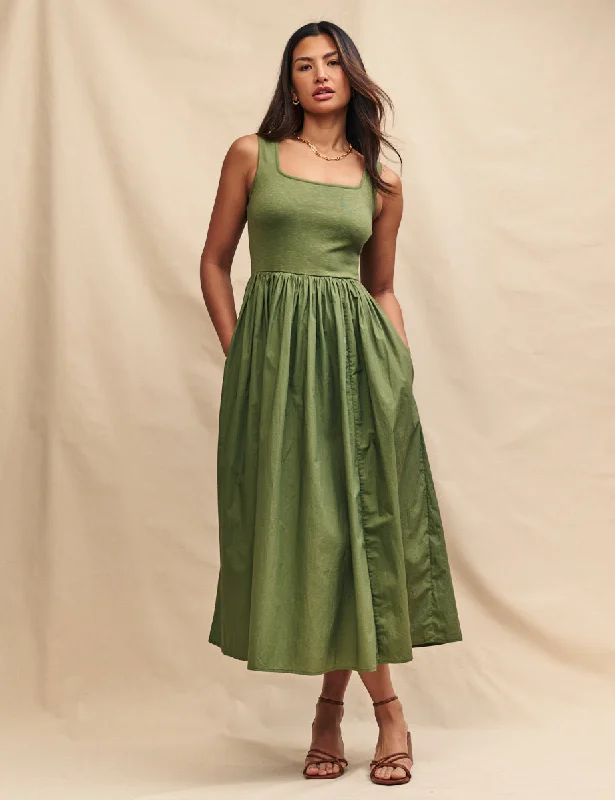 Green Colorado Skater Midi Dress