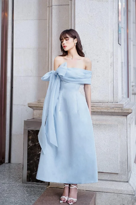 Jolie A-line Bow Tie Taffeta Midi Dress