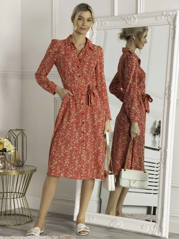 Jolie Moi Qiya Shirt Midi Dress, Red Animal