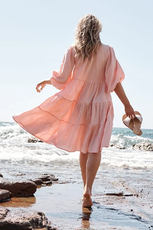 Kehlana Tiered Smock Dress In Blush